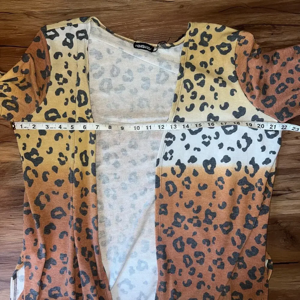 Animal Print Ombré Boho Cardigan Size XL Bold Cheetah Leopard Brown Yellow